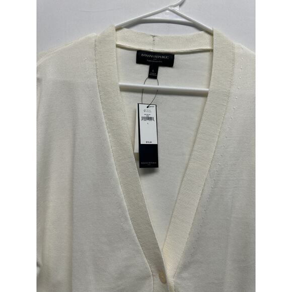 NWT Banana Republic Forever Sweater Cardigan Cream White Women’s Large - Picture 4 of 11